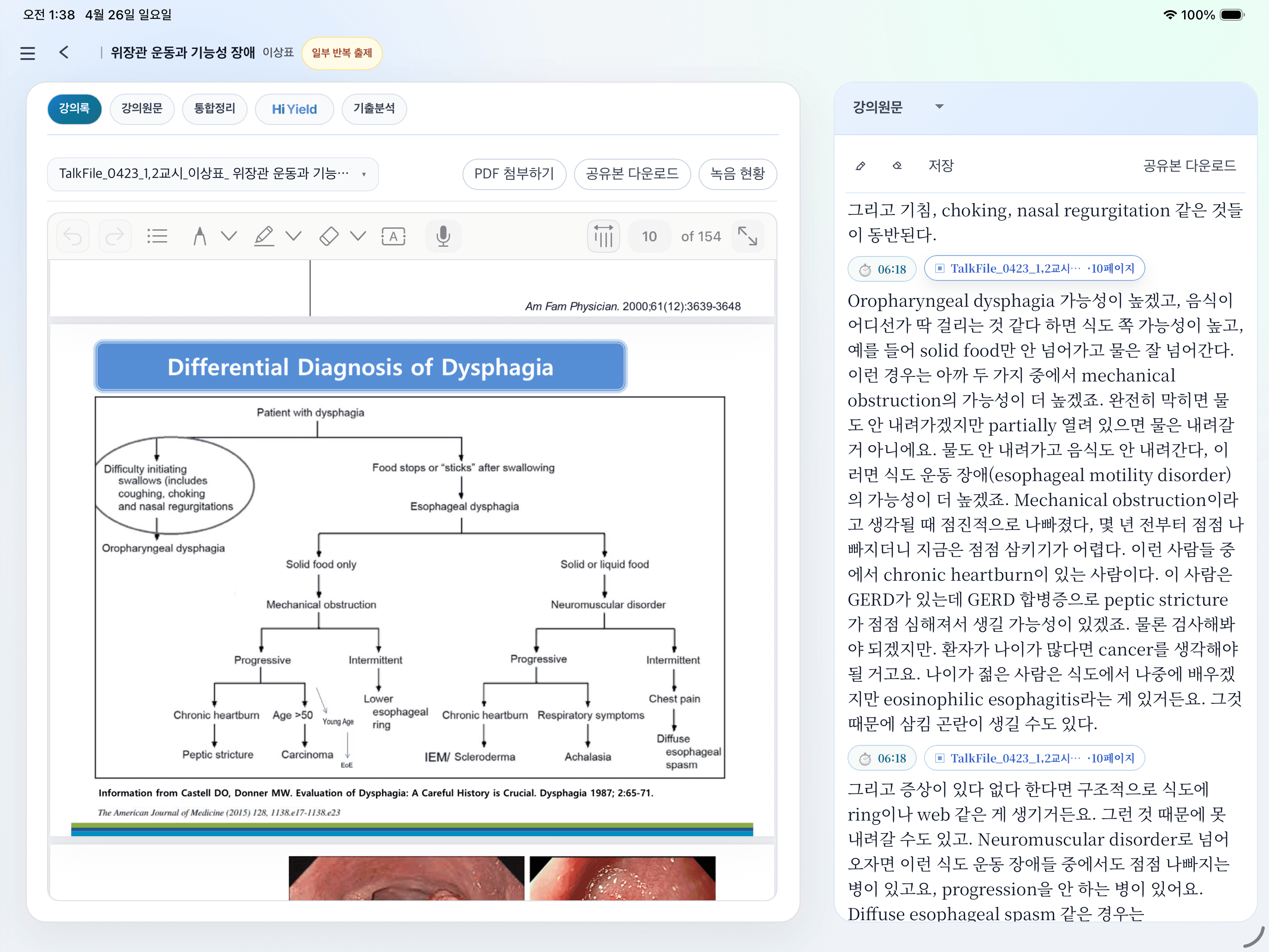 HiYield 시험포인트와 강조포인트 화면